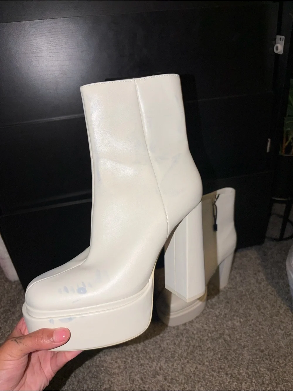 Womens White Platform Block Heel Ankle Boots